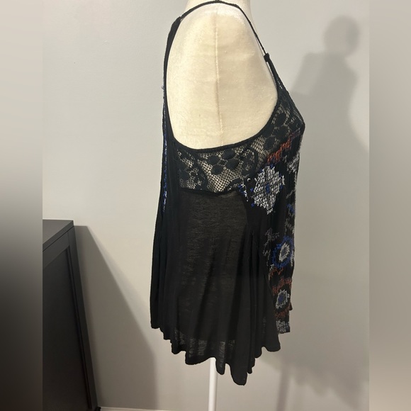 Free people crochet embroidered black tunic tank top B1 - Picture 11 of 13